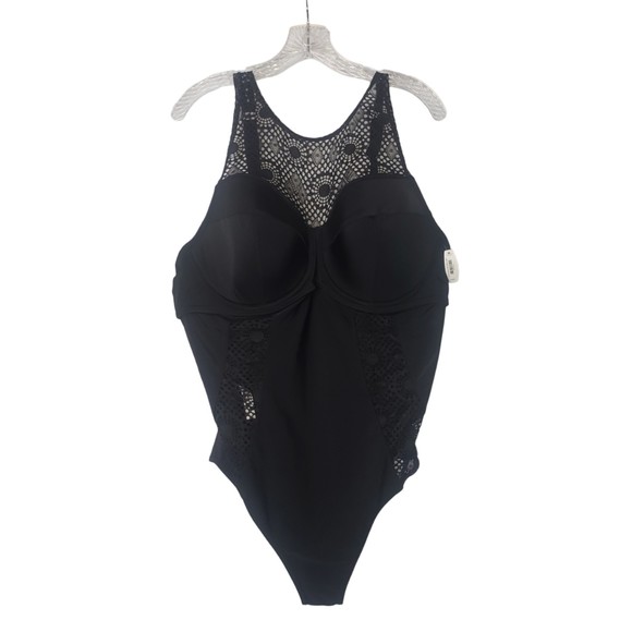 Adore Me Other - ADORE ME Black One Piece Swimsuit with Crochet Detail Plus Size 44DD NEW